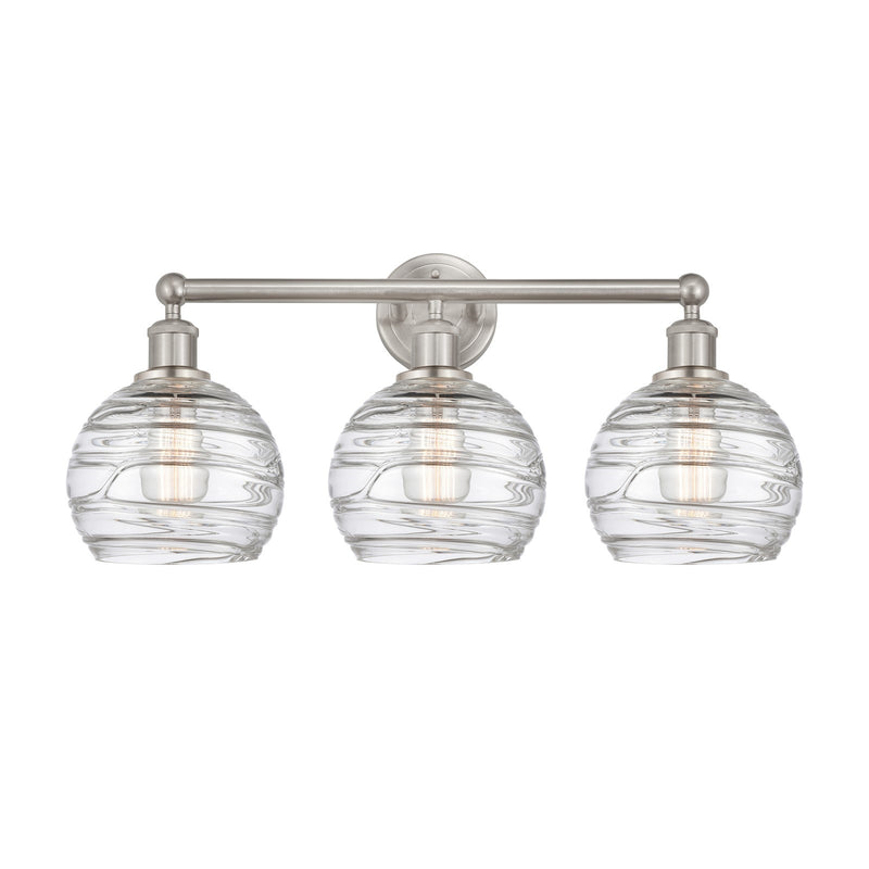 Innovations Athens Deco Swirl 26in 3-Light Bath Vanity Light | Industrial Brushed Satin Nickel and Clear Deco Swirl Glass | Model 616-3W-SN-G1213-8CL