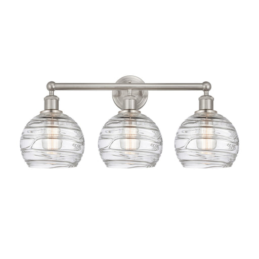 Innovations Athens Deco Swirl 26in 3-Light Bath Vanity Light | Industrial Brushed Satin Nickel and Clear Deco Swirl Glass | Model 616-3W-SN-G1213-8CL