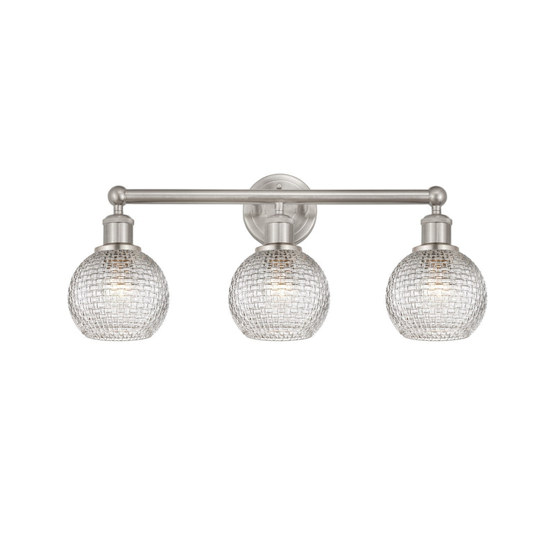 Innovations Athens 24in 3-Light Bath Vanity | Modern Farmhouse Brushed Satin Nickel and Clear Basket Weave Glass | Bathroom | Model 616-3W-SN-G122C-6CL