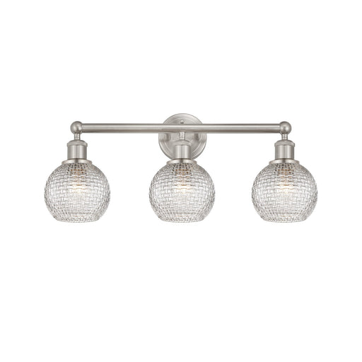 Innovations Athens 24in 3-Light Bath Vanity | Modern Farmhouse Brushed Satin Nickel and Clear Basket Weave Glass | Bathroom | Model 616-3W-SN-G122C-6CL