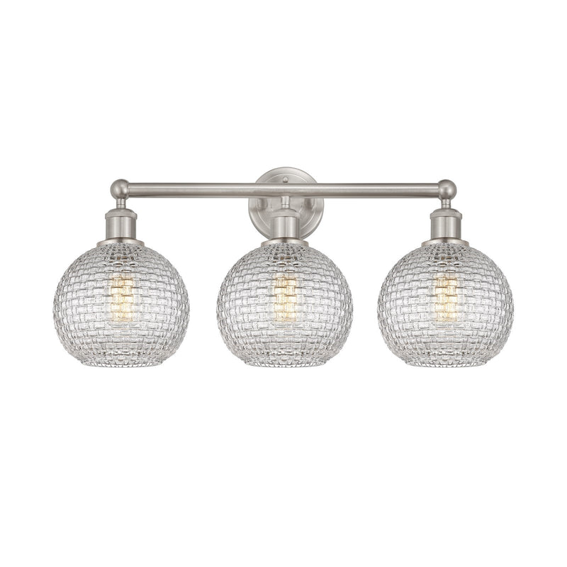 Innovations Athens 26in 3-Light Bath Vanity | Modern Farmhouse Satin Nickel Steel and Clear Basket Weave Glass | Bathroom | Model 616-3W-SN-G122C-8CL