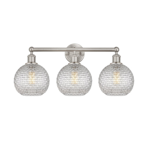Innovations Athens 26in 3-Light Bath Vanity | Modern Farmhouse Satin Nickel Steel and Clear Basket Weave Glass | Bathroom | Model 616-3W-SN-G122C-8CL