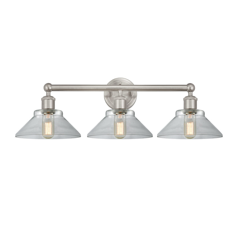Innovations Orwell 26in 3-Light Bath Vanity Light | Industrial Brushed Satin Nickel Steel and Clear Glass | Bathroom Vanity | 26.38 | Model 616-3W-SN-G132