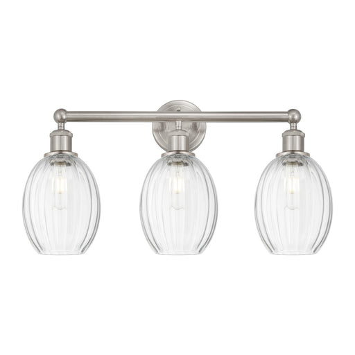 Innovations Preston Bulb 24in 3-Light Bath Vanity Light | Industrial Brushed Satin Nickel and Clear Glass | Bathroom & Powder | Model 616-3W-SN-G459-6CL
