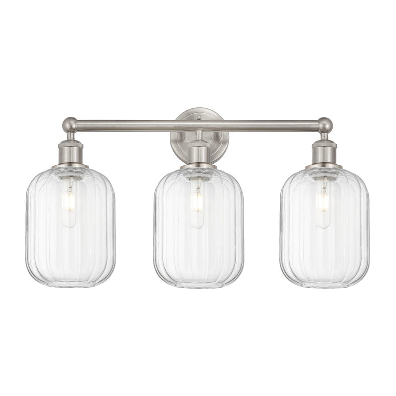 Innovations Preston Cylinder 25in 3-Light Bath Vanity Light | Industrial Brushed Satin Nickel and Clear Glass | Bathroom Vanity | Model 616-3W-SN-G460-7CL