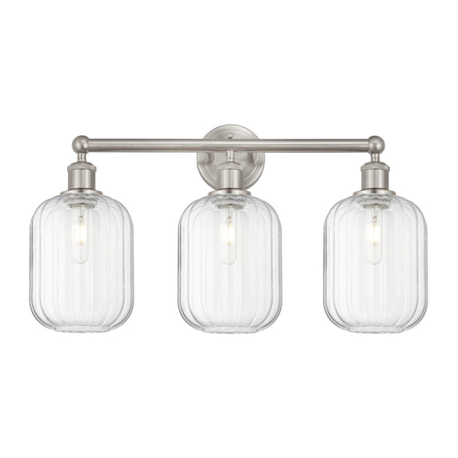 Innovations Preston Cylinder 25in 3-Light Bath Vanity Light | Industrial Brushed Satin Nickel and Clear Glass | Bathroom Vanity | Model 616-3W-SN-G460-7CL
