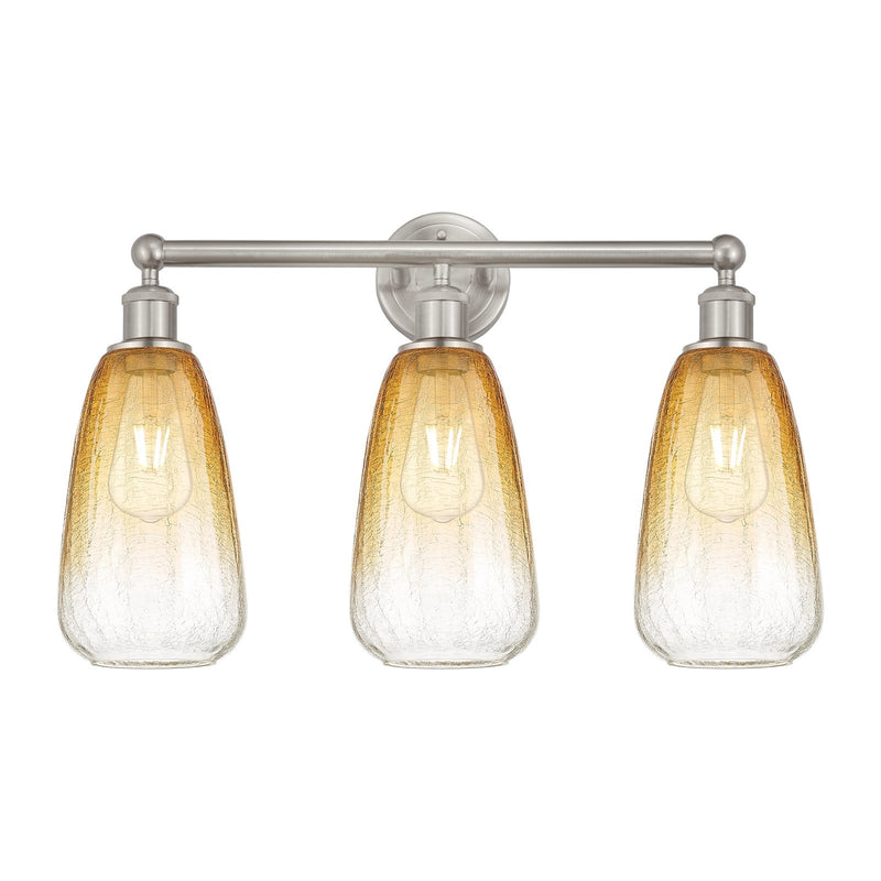 Innovations Brookhaven Almond 24in 3-Light Bath Vanity Light | Industrial Brushed Satin Nickel and Amber Glass | Bathroom | Model 616-3W-SN-G480-6AM