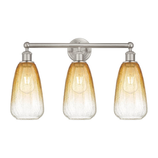 Innovations Brookhaven Almond 24in 3-Light Bath Vanity Light | Industrial Brushed Satin Nickel and Amber Glass | Bathroom | Model 616-3W-SN-G480-6AM