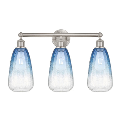Innovations Brookhaven Almond 24in 3-Light Bath Vanity Light | Industrial Brushed Satin Nickel and Sapphire Blue Glass | Model 616-3W-SN-G480-6SB