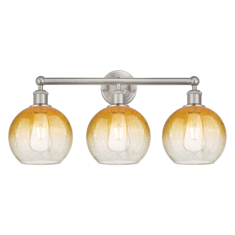 Innovations Brookhaven Globe 26in 3-Light Bath Vanity Light | Industrial Brushed Satin Nickel and Amber Glass | Bathroom Vanity | Model 616-3W-SN-G483-8AM