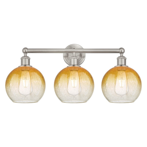 Innovations Brookhaven Globe 26in 3-Light Bath Vanity Light | Industrial Brushed Satin Nickel and Amber Glass | Bathroom Vanity | Model 616-3W-SN-G483-8AM