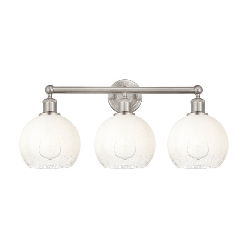 Innovations Brookhaven Globe 26in 3-Light Bath Vanity Light | Industrial Brushed Satin Nickel and Opal Glass | Bathroom Vanity | Model 616-3W-SN-G483-8OP