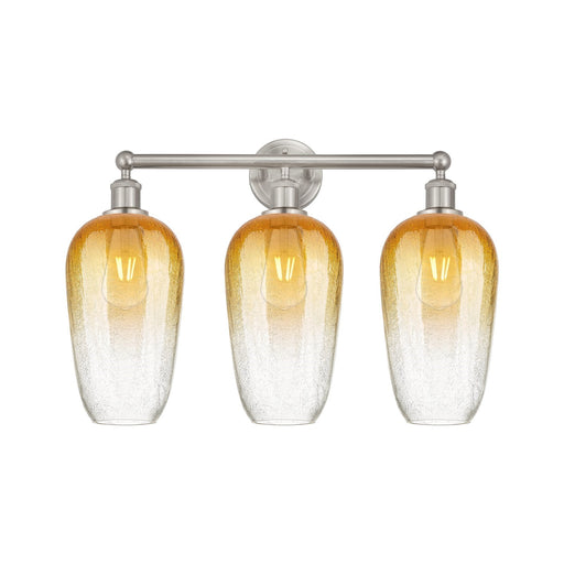Innovations Brookhaven Flute 25in 3-Light Bath Vanity Light | Industrial Brushed Satin Nickel and Amber Glass | Bathroom Vanity | Model 616-3W-SN-G484-7AM