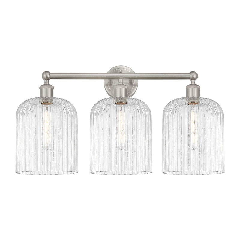 Innovations Bridal Veil 23in 3-Light Bath Vanity Light | Art Nouveau Industrial Brushed Satin Nickel and Clear Ribbed Glass | Model 616-3W-SN-G559-8CL