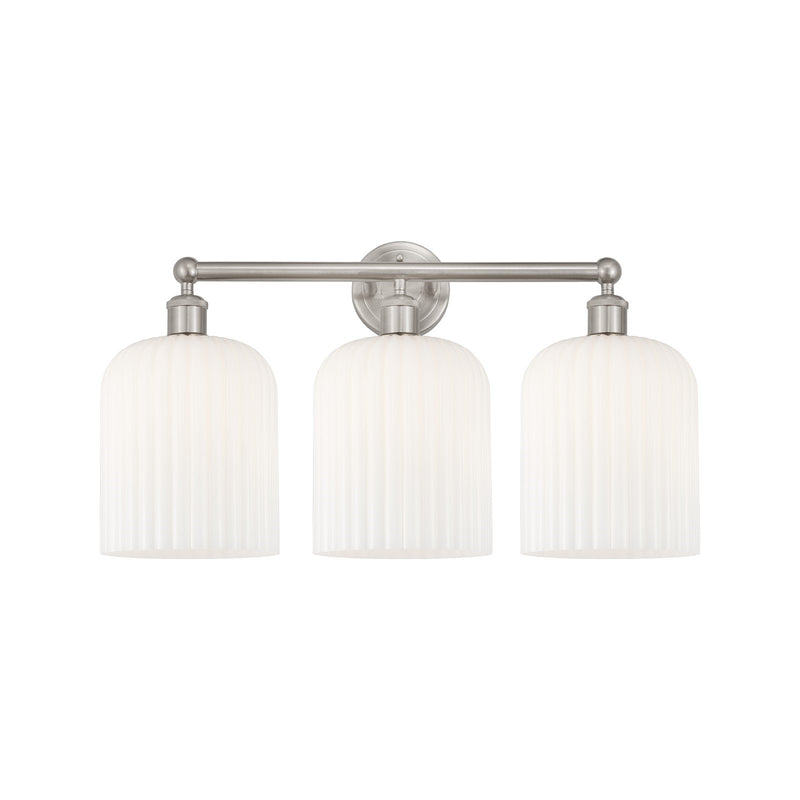 Innovations Bridal Veil 23in 3-Light Bath Vanity Light | Art Nouveau Brushed Satin Nickel and Gloss White Ribbed Glass | Model 616-3W-SN-G559-8GWH
