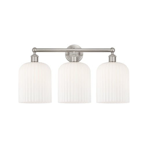 Innovations Bridal Veil 23in 3-Light Bath Vanity Light | Art Nouveau Brushed Satin Nickel and Gloss White Ribbed Glass | Model 616-3W-SN-G559-8GWH