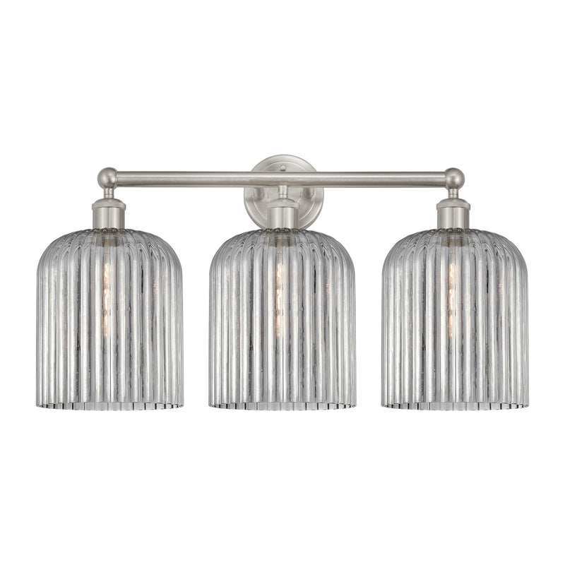 Innovations Bridal Veil 23in 3-Light Bath Vanity Light | Art Nouveau Brushed Satin Nickel and Light Smoke Ribbed Glass | Model 616-3W-SN-G559-8SM