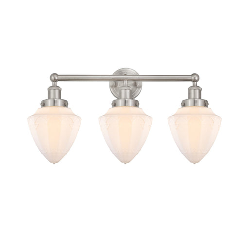 Innovations Bullet 25in 3-Light Bath Vanity | Industrial Brushed Satin Nickel and Matte White Frosted Glass | Bathroom Vanity | Model 616-3W-SN-G661-7