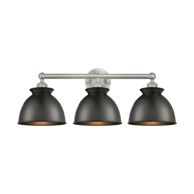 Innovations Adirondack 26in 3-Light Bath Vanity | Industrial Farmhouse Brushed Satin Nickel and Matte Black Metal Shade | Model 616-3W-SN-M14-BK