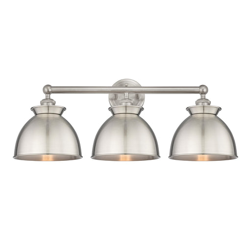 Innovations Adirondack 26in 3-Light Bath Vanity | Industrial Farmhouse Brushed Satin Nickel Steel and Metal Shade | Bathroom | Model 616-3W-SN-M14-SN