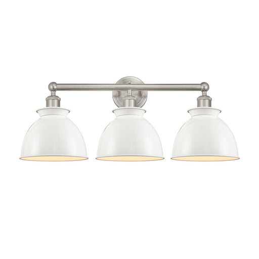 Innovations Adirondack 26.25in 3-Light Bath Vanity | Industrial Farmhouse Brushed Satin Nickel and Glossy White Metal Shade | Model 616-3W-SN-M14-W