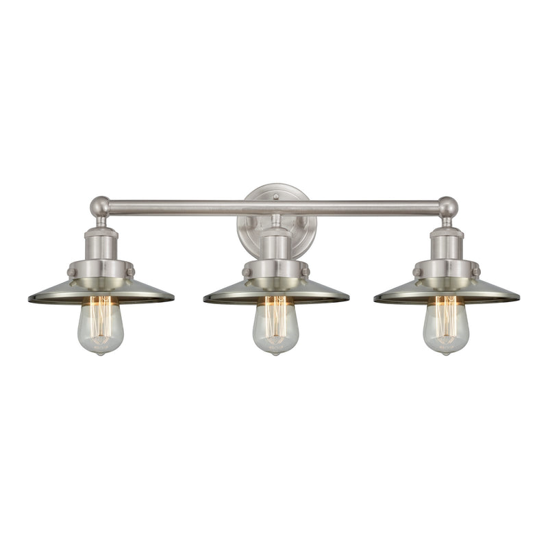Innovations Railroad 26in 3-Light Bath Vanity | Brushed Satin Nickel Steel and Cast Brass | Bathroom & Powder Room | 26 x 8.5 x | Model 616-3W-SN-M2-SN