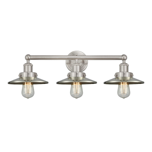 Innovations Railroad 26in 3-Light Bath Vanity | Brushed Satin Nickel Steel and Cast Brass | Bathroom & Powder Room | 26 x 8.5 x | Model 616-3W-SN-M2-SN