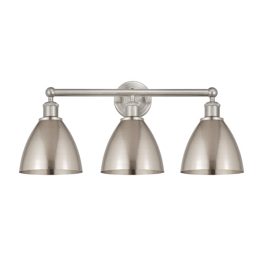 Innovations Bristol 26in 3-Light Bath Vanity Light | Industrial Farmhouse Brushed Satin Nickel Steel and Metal Shade | Model 616-3W-SN-MBD-75-SN