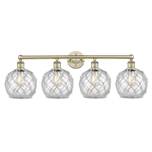 Innovations Farmhouse Rope 35in 4-Light Bath Vanity Light | Industrial Antique Brass and Clear Glass with White Rope | Bathroom | Model 616-4W-AB-G122-8RW
