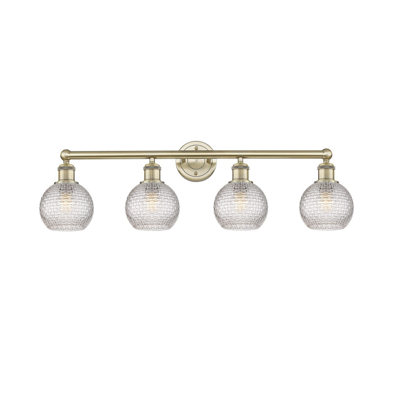 Innovations Athens 33in 4-Light Bath Vanity | Modern Farmhouse Antique Brass Steel and Clear Basket Weave Glass | Bathroom | Model 616-4W-AB-G122C-6CL