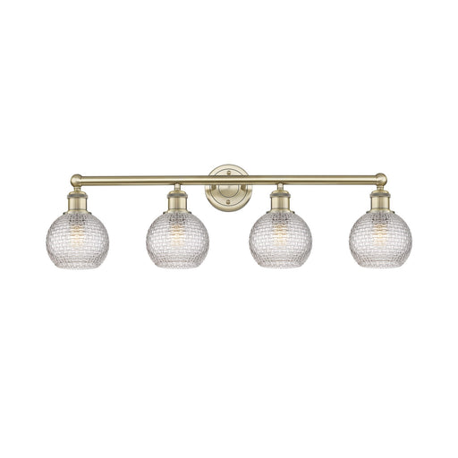 Innovations Athens 33in 4-Light Bath Vanity | Modern Farmhouse Antique Brass Steel and Clear Basket Weave Glass | Bathroom | Model 616-4W-AB-G122C-6CL