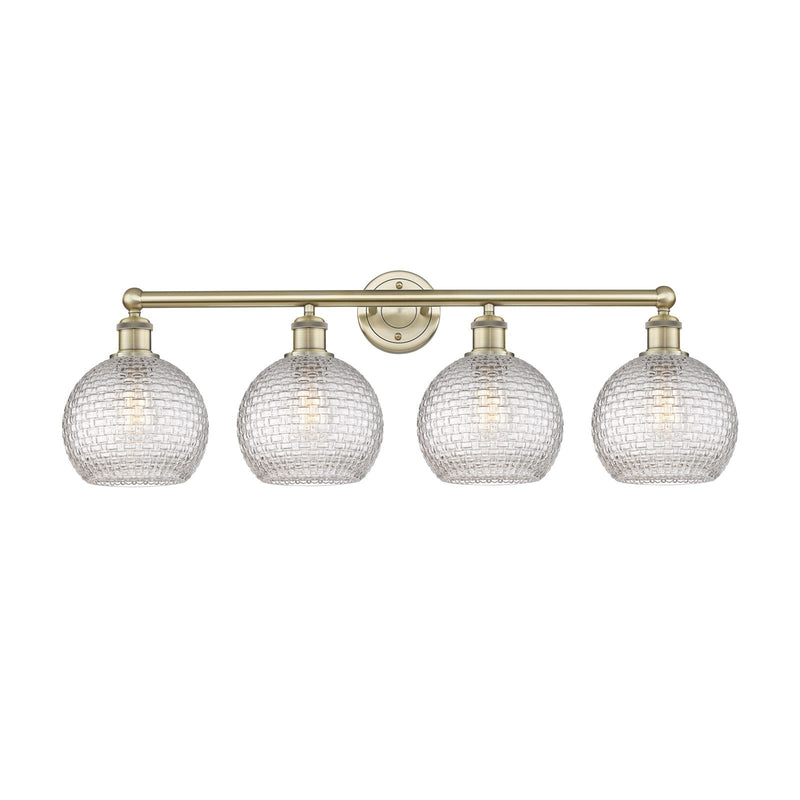 Innovations Athens 35in 4-Light Bath Vanity Light | Modern Farmhouse Antique Brass Steel and Clear Basket Weave Glass | Model 616-4W-AB-G122C-8CL