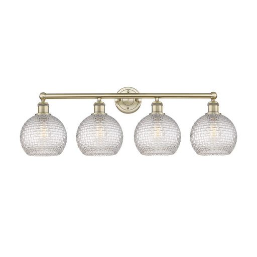 Innovations Athens 35in 4-Light Bath Vanity Light | Modern Farmhouse Antique Brass Steel and Clear Basket Weave Glass | Model 616-4W-AB-G122C-8CL