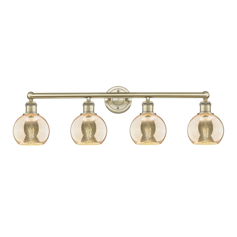 Innovations Athens 33in 4-Light Bath Vanity Light | Industrial Antique Brass Steel and Mercury Glass | Bathroom & Powder Room | Model 616-4W-AB-G128-6