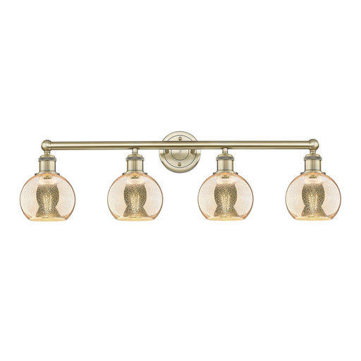Innovations Athens 33in 4-Light Bath Vanity Light | Industrial Antique Brass Steel and Mercury Glass | Bathroom & Powder Room | Model 616-4W-AB-G128-6