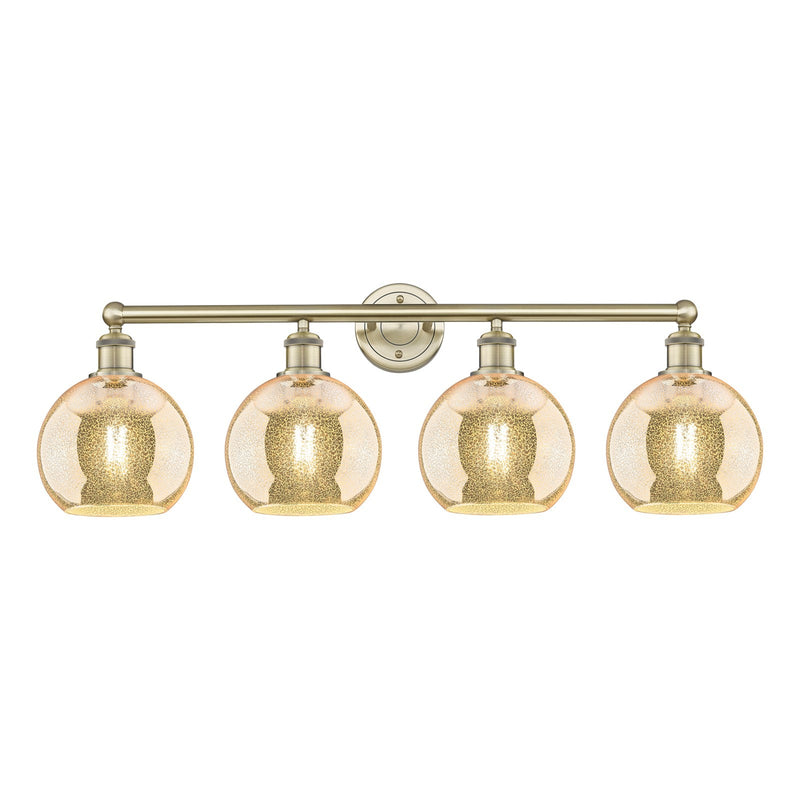 Innovations Athens 35in 4-Light Bath Vanity Light | Industrial Antique Brass Steel and Mercury Glass | Bathroom Vanity & Powder | Model 616-4W-AB-G128-8