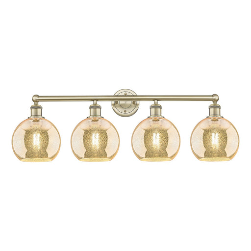 Innovations Athens 35in 4-Light Bath Vanity Light | Industrial Antique Brass Steel and Mercury Glass | Bathroom Vanity & Powder | Model 616-4W-AB-G128-8