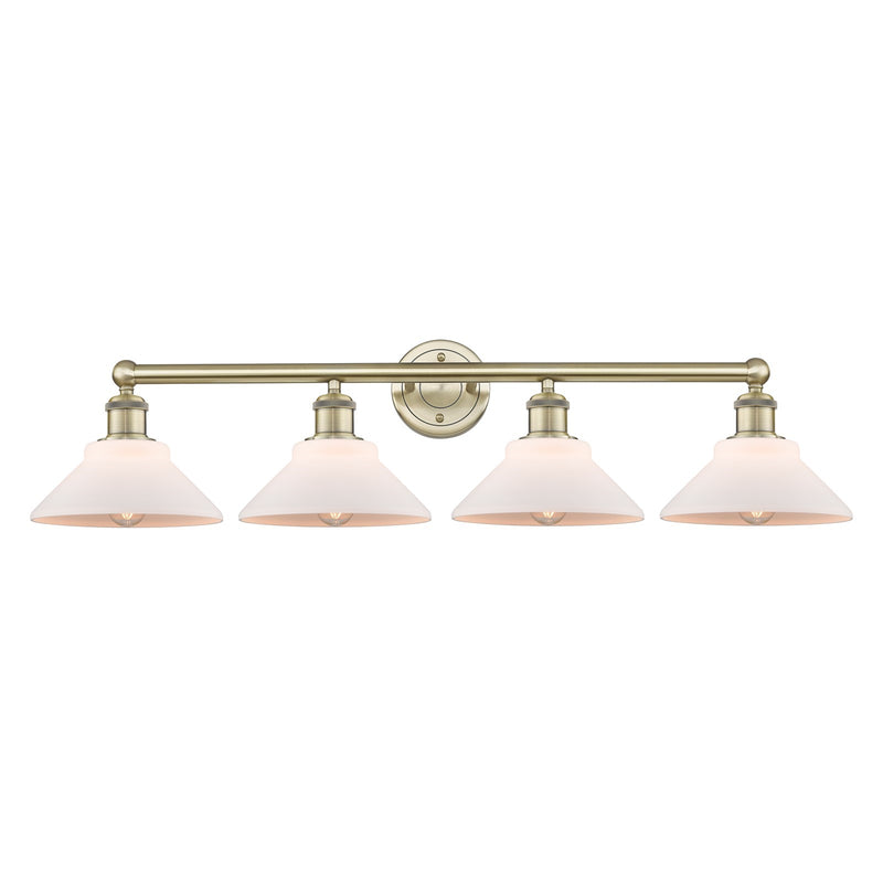 Innovations Orwell 35in 4-Light Bath Vanity Light | Industrial Antique Brass and Matte White Glass | Bathroom Vanity | 35.38 x 9.25 | Model 616-4W-AB-G131