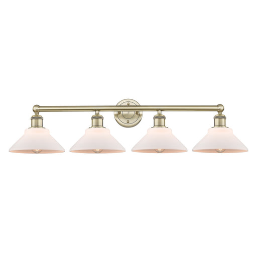 Innovations Orwell 35in 4-Light Bath Vanity Light | Industrial Antique Brass and Matte White Glass | Bathroom Vanity | 35.38 x 9.25 | Model 616-4W-AB-G131