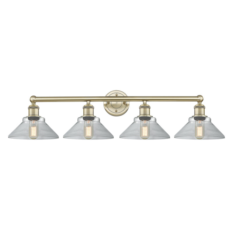 Innovations Orwell 35in 4-Light Bath Vanity Light | Industrial Antique Brass Steel and Clear Glass | Bathroom Vanity | 35.38 x 9.25 | Model 616-4W-AB-G132