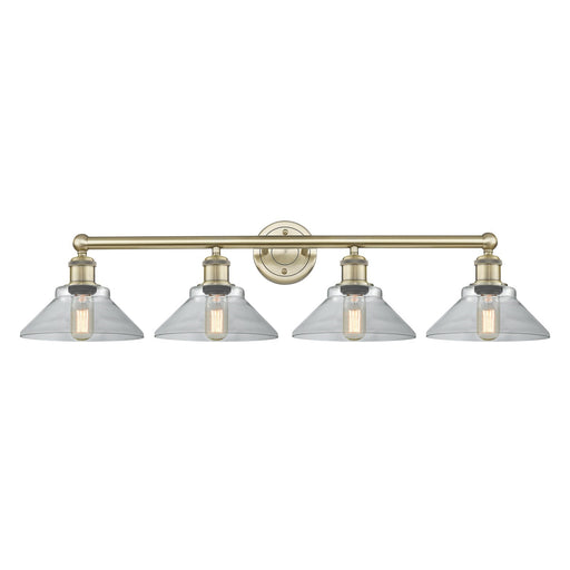 Innovations Orwell 35in 4-Light Bath Vanity Light | Industrial Antique Brass Steel and Clear Glass | Bathroom Vanity | 35.38 x 9.25 | Model 616-4W-AB-G132