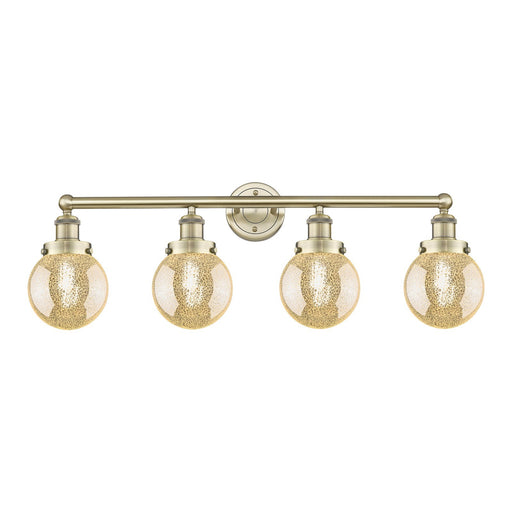 Innovations Beacon 33in 4-Light Bath Vanity Light | Art Nouveau Industrial Antique Brass and Mercury Glass | Bathroom Vanity | 33 | Model 616-4W-AB-G208-6