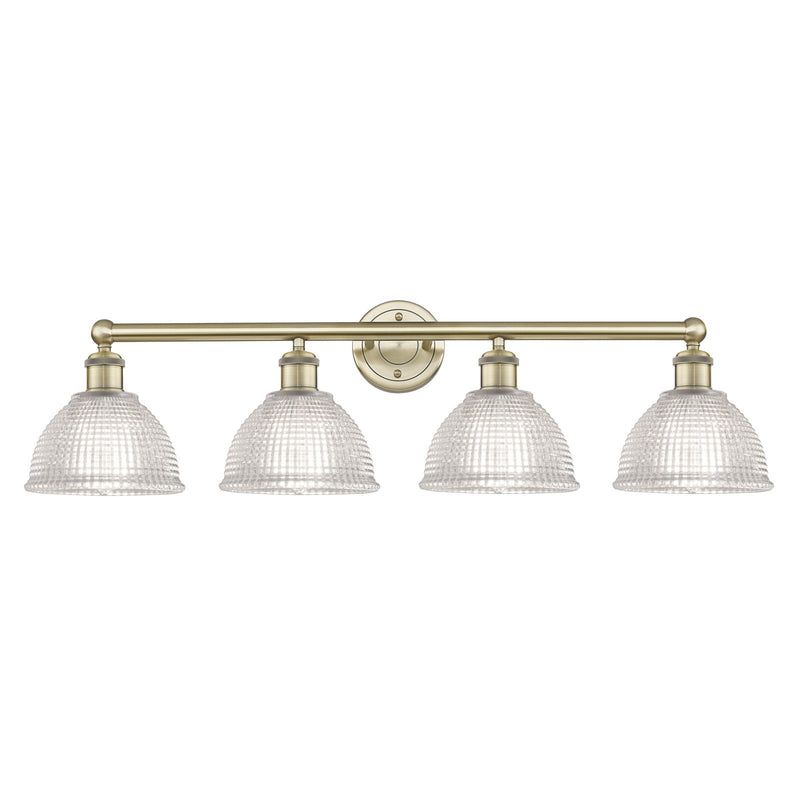 Innovations Arietta 35in 4-Light Bath Vanity Light | Industrial Antique Brass Steel and Clear Glass | Bathroom Vanity | 35 x 10.25 | Model 616-4W-AB-G422
