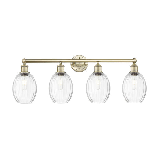 Innovations Preston Bulb 33in 4-Light Bath Vanity Light | Industrial Antique Brass Steel and Clear Glass | Bathroom Vanity | Model 616-4W-AB-G459-6CL
