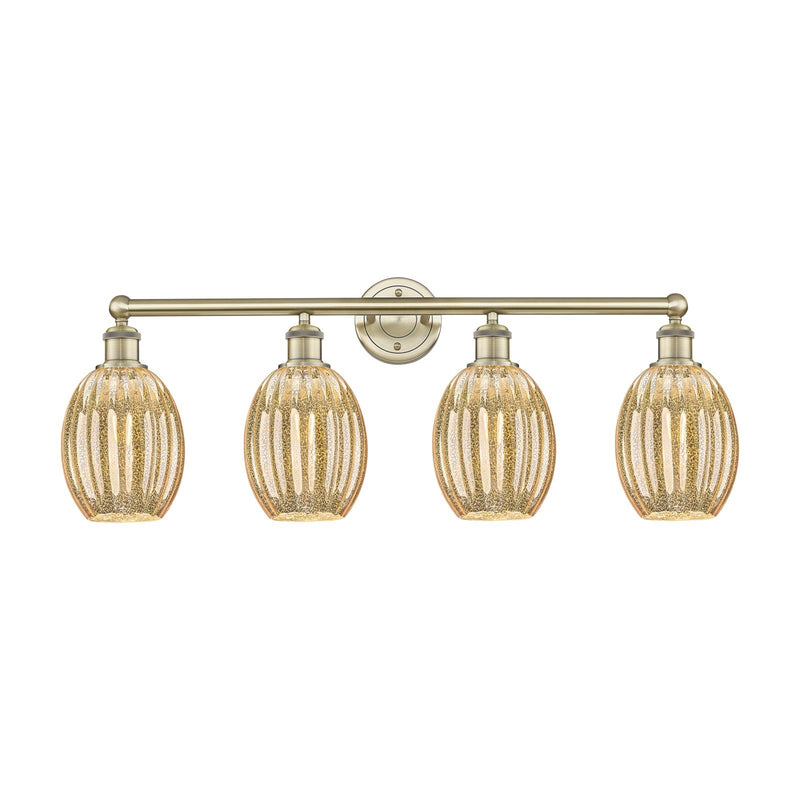 Innovations Preston Bulb 33in 4-Light Bath Vanity Light | Industrial Antique Brass Steel and Mercury Glass | Bathroom Vanity | Model 616-4W-AB-G459-6ME