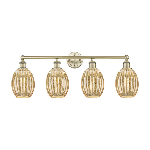 Innovations Preston Bulb 33in 4-Light Bath Vanity Light | Industrial Antique Brass Steel and Mercury Glass | Bathroom Vanity | Model 616-4W-AB-G459-6ME
