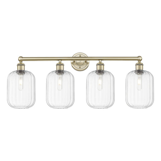 Innovations Preston Cylinder 34in 4-Light Bath Vanity Light | Industrial Antique Brass and Clear Glass | Bathroom Vanity | Model 616-4W-AB-G460-7CL