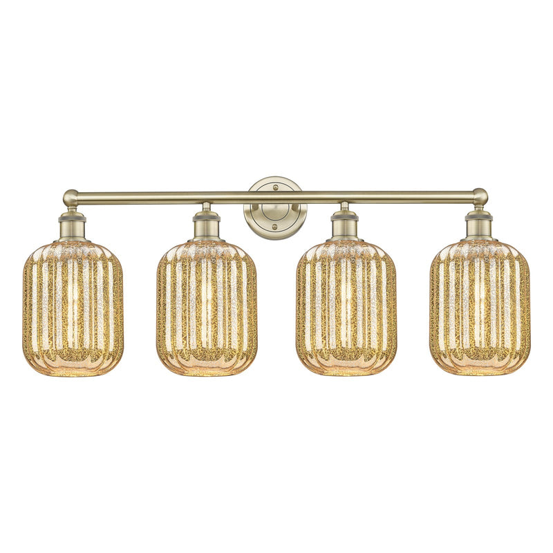 Innovations Preston Cylinder 34in 4-Light Bath Vanity | Industrial Antique Brass Steel and Mercury Glass | Bathroom & Powder | Model 616-4W-AB-G460-7ME
