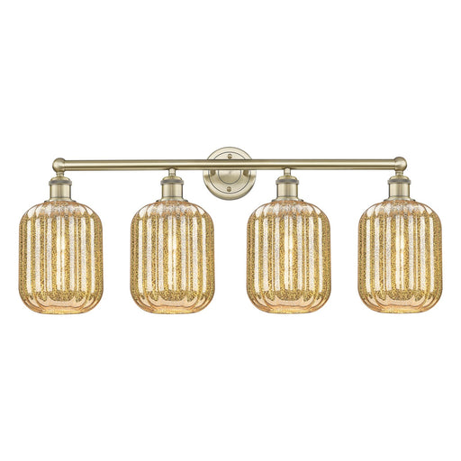 Innovations Preston Cylinder 34in 4-Light Bath Vanity | Industrial Antique Brass Steel and Mercury Glass | Bathroom & Powder | Model 616-4W-AB-G460-7ME