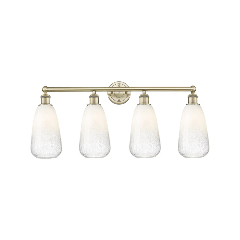 Innovations Brookhaven Almond 33in 4-Light Bath Vanity Light | Industrial Antique Brass Steel and Opal Glass | Damp Rated | Model 616-4W-AB-G480-6OP